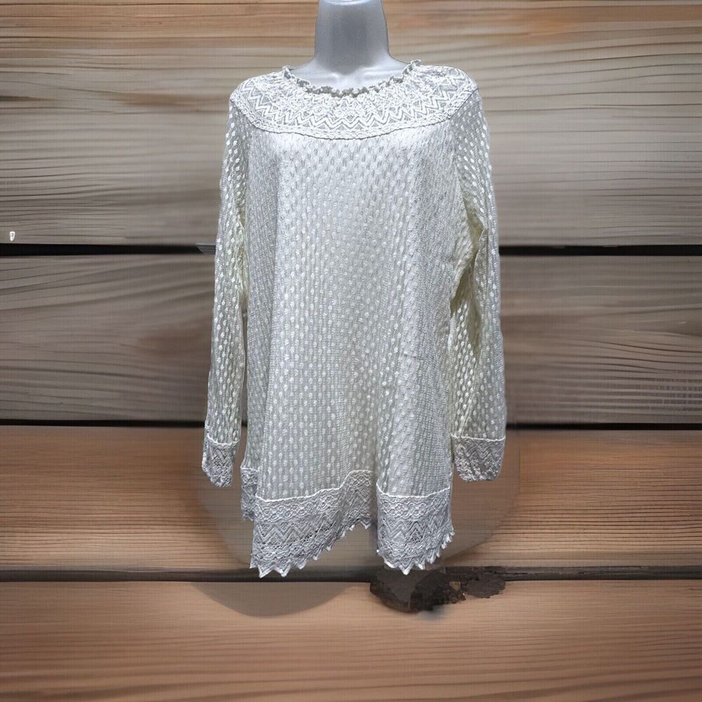 Belle Bird Ivory Lace Long Sleeve Lace Women's Top Boho Artsy Size X-Large